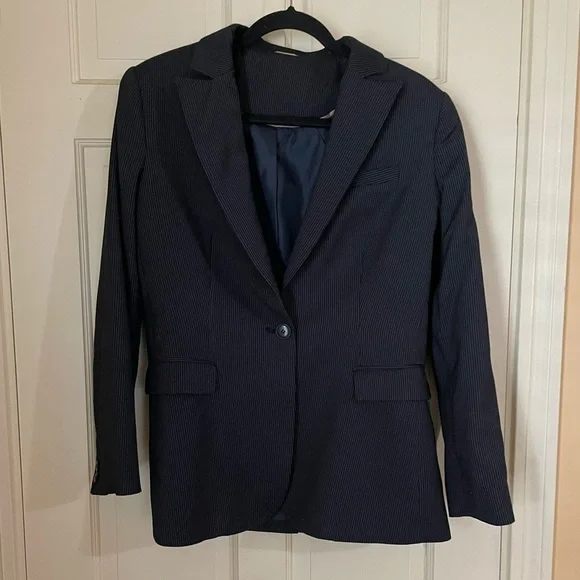 Mango Black Pink Pinstripe Suit Blazer Size 8 Career Business Jacket - Picture 11 of 11